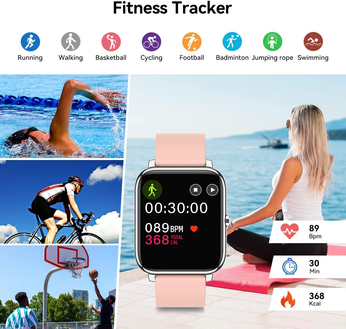 Smart Watches for Women 1.4 Touch Screen Smart Watch Fitness Tracker with Heart Rate Blood Pressure IP68 Waterproof Smartwatch for Android Ios Phones Activity Tracker with Step Counter Runing Watch