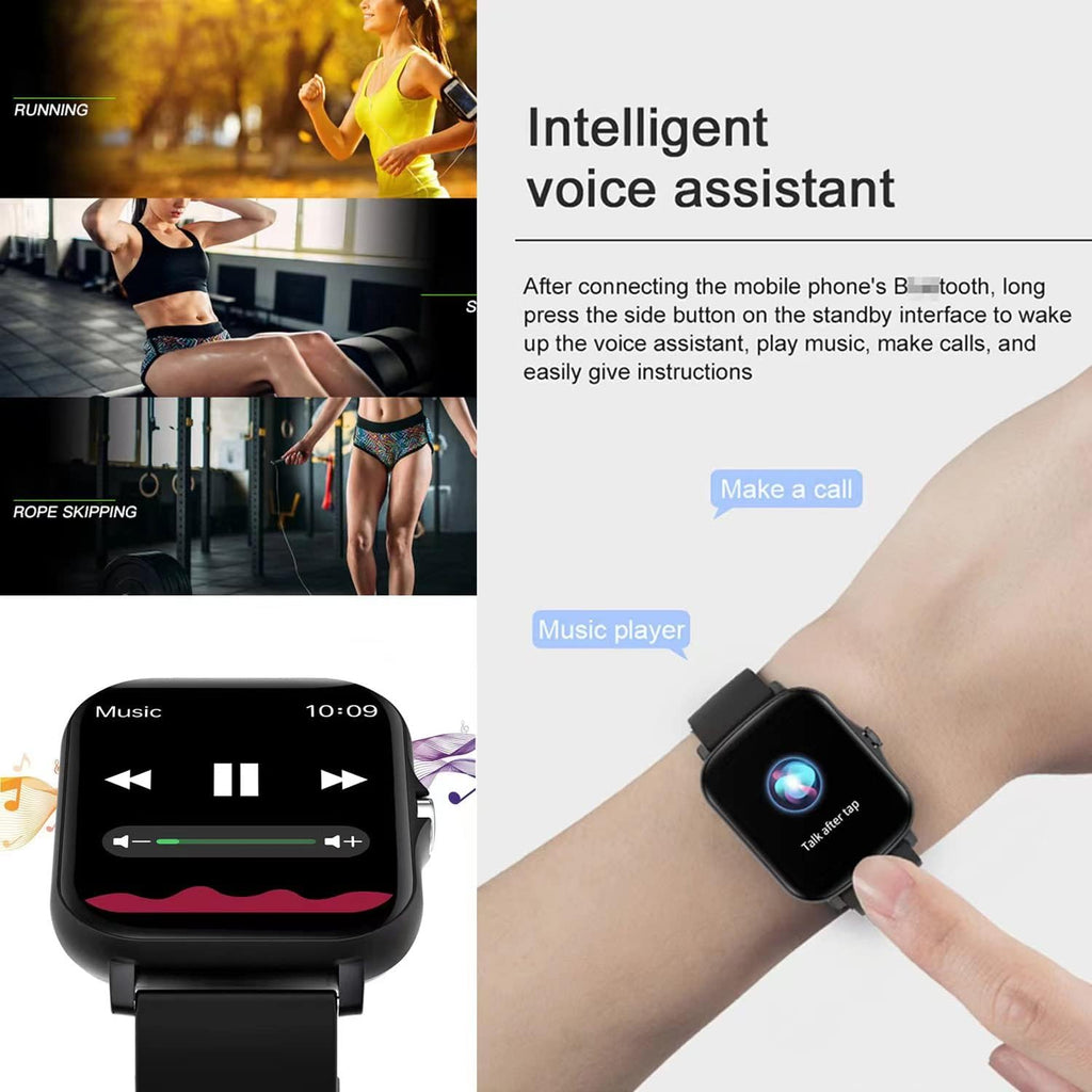 Smart Fitness Tracker Watch for Android/Ios - IP68 Waterproof, Heart Rate/Blood Oxygen/Sleep Monitoring, 8 Sports Modes, Breath Training, Weather Updates - 1.69-Inch Display for Men and Women