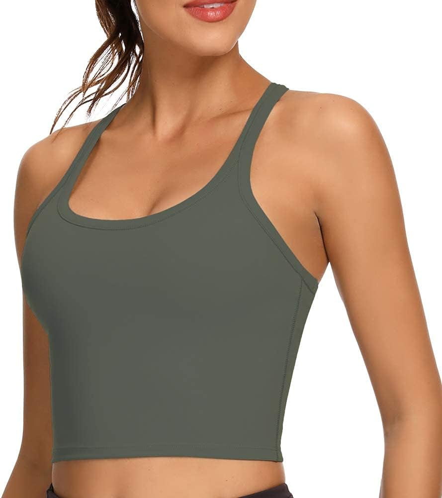Workout Crop Tops for Women Athletic Tank Tops with Built in Bra Supportive Sports Bra